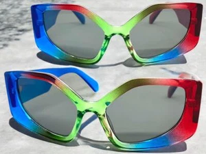 OVERSIZE Exaggerated Vintage Retro Cat Eye Style SUNGLASSES Thick Colorful Frame - Picture 1 of 7