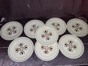 8 Pc. OXFORD Made in BRAZIL Tulip Design Beige / Brown Salad Plates REPLACEMENTS - Picture 1 of 3