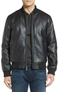 Men's Leather Jacket Classic Bomber Stylish Black 100% Genuine Lambskin Zipper - Picture 1 of 5