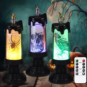 Halloween Flameless Candle Lamp Battery Operated with Remote and Timer, Spooky H - Picture 1 of 12