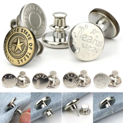 5pcs Retractable Jeans Button Adjustable Removable Stapleless Metal Buttons Accs - Image 1 of 4