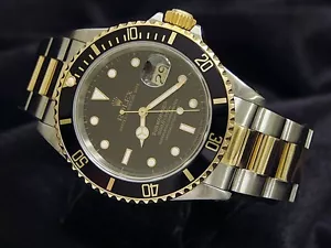 Orologio da uomo Rolex Submariner oro giallo 18k acciaio inox nero data sub 16613 - Foto 1 di 5