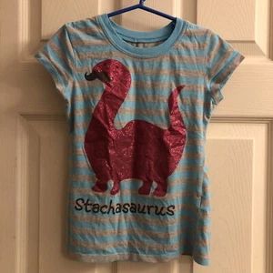 stachasaurus kids tshirt SZ 6-6x Pink Sparkle Dinosaur With Mustache, Adorable! - Picture 1 of 7