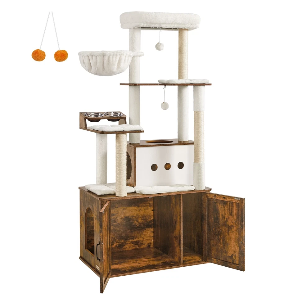 Kratzbaum größere Höhle, erhöhte Fressnäpfe, Kratzstämmen - Bild 1 von 1