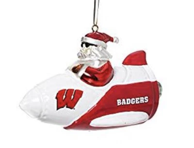 Wisconsin Badgers Santa on a Rocket University Of Wisconsin Christmas Ornament - Image 1 of 3