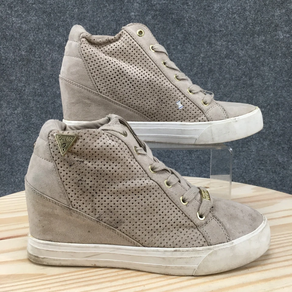 Guess Botas Mujer 10 M Perf Botines Cuña Tenis Beige Tela Con Cordones Foto 1 de 4