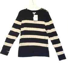 Charter Club Sweater Sparkle Stripe New Women SZ XL Black & Cream Button Detail