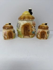 Vintage Cottage Bunny Sugar Jar Canister/ S&P Shaker Japan Lefton Napco Style - Picture 1 of 18