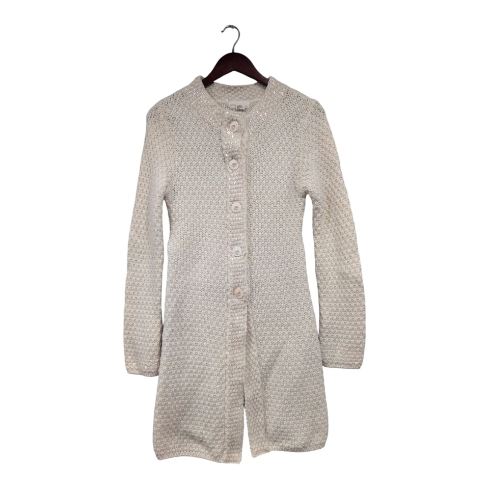 Anthropologie Sleeping on Snow Wool Sweater Jacket Cardigan Button Sequin Trim S - Image 1 of 4
