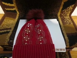 WINTER RED WOMAN'S HAT--POMPOM--FUR LINING--#R39A-9 - Picture 1 of 24