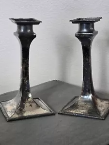 Pair of 6.75" RARE ANTIQUE Derby Silver Plate Co MCM Candlesticks - Picture 1 of 19