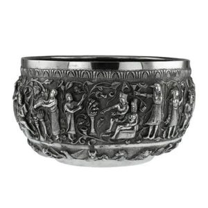 Unusual Indian Silver Bowl, Tutankhamun, Large Size, Signed, India – Circa 1925 - Picture 1 of 12