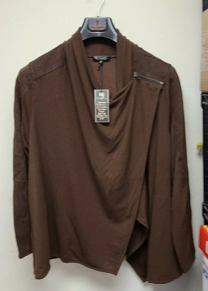 Chaqueta fácil DG2 by Diane Gilman XL para mujer tejida cortina frontal espresso cocodrilo Foto 1 de 3