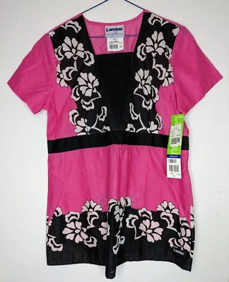 Camisa Médica Landau Estilo 8144 Rosa y Negra Floral Pequeña 100% Algodón - Nueva con Etiquetas Foto 1 de 3