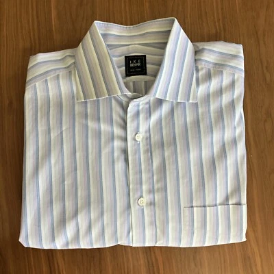 Camisa de vestir IKE BEHAR LS para hombre azul lavanda gris rayas 16,5 XL 100 % algodón Foto 1 de 4