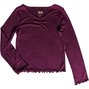 New/NWT SO® Girls Super Soft Cinch Front Lettuce Hem Waffle Tee, Size Small (7) - Picture 1 of 3