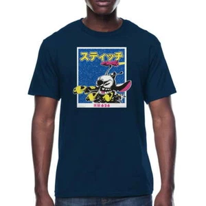 Disney T-Shirt Mens Size L Navy Stitch Graphic Japanese Poster --L4-- - Picture 1 of 3