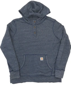 Womens Carhartt Norwalk Henley Hoodie Knit Sweatshirt Sz M Pocket Fitted Blue - Picture 1 of 8