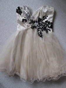 Kleid Cocktailkleid Gr. M Paris Tüll kurz schulterfrei beige Glitzer - Bild 1 von 5