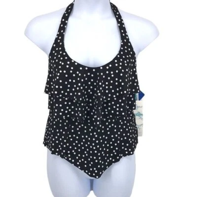 Tankini verde água preto e branco halter bolinhas tamanho 8 novo - Imagem 1 de 4