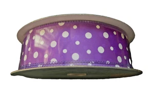 Kirkland 50-yard Roll of 1.5-inch WIRED RIBBON ~ Lavender Dotted Satin Ribbon - Picture 1 of 3