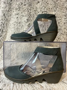 Fly London PATS801FLY Army Green Leather Ankle Strappy Closed Toe Wedge Size 36 - Picture 1 of 14