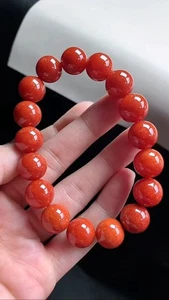 Wonderful Vintage Icy Red Jadeite Jade 12.1MM Beads Bracelet Bangle【Grade A】 - Picture 1 of 6