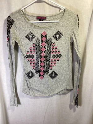 Top vaquera Rock and Roll para mujer gris pequeño algodón patrón azteca occidental T20 Foto 1 de 4