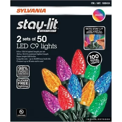 Sylvania Stay-Lit  2 Sets of 50 C9 Faceted LED Christmas Lights - Multicolor - Image 1 of 4