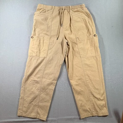 Seven7 For All Mankind Canvas Capri Pants Womens XL Beige Cargo Pockets Stretch - Image 1 of 4