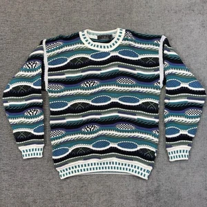 Vintage Coogi Style 3D Strick Pullover Erwachsene Large blau schwarz strukturiert Cosby Protege - Bild 1 von 9