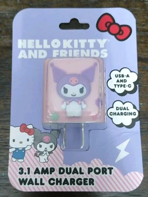 Cargador de Pared Doble Puerto Sanrio Hello Kitty KUROMI 3.1 AMP USB A & C - Nuevo En Caja Foto 1 de 2