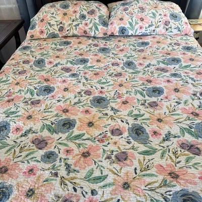 ~Completo/Reina~MODERN SOUTH HOME 90x102" Edredón Reversible Motivo Floral Foto 1 de 4