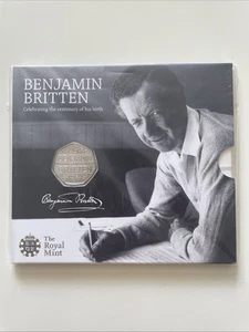 Moneda de 50 peniques Benjamin Britten 2013 paquete Royal Mint - Imagen 1 de 2