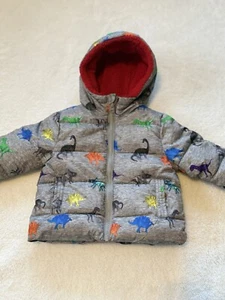 Swiss Tech Dinosauro Puffer Coat Grigio Rosso Colorato Caldo Invernale Giacca con Cappuccio 12M - Foto 1 di 11