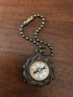 Antique Pocket Compass Keychain With Floral Design And Chain