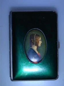 ANTIQUE 1930'S MONDAINE ENAMELED PAINTING COMPACT POWDER ROUGE TRAVEL CASE! - Picture 1 of 12