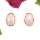 Lovely Pink Chalcedony Egg Shape Gold Plated Stud Earrings Gifts For Her