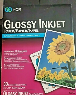 NCR Glossy Inkjet Paper, Satin Gloss, Ultra White, (OPENED 25 Sheets Remaining) - Image 1 of 3