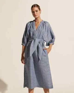 Zoe Kratzmann Motto Midi Dress size 12/ 2 Admiral Embroid Ramie Pockets - Picture 1 of 9