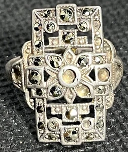 Vintage Ring Art Deco Sterling Silver Marcasite Uncas 4.75 Read - Picture 1 of 7
