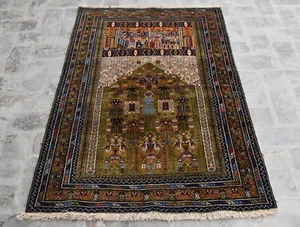 Alfombra 3'3 x 4'11 Hecha a mano vintage afgana rara antigua Baluchi Jai Namaz, alfombra 100 % lana - Imagen 1 de 10