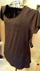 Nwt Womens Teens Allie & Rob Knit Top Gray With Black Trim Long Style Cap Sleeve