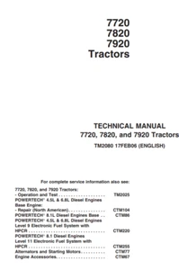 JOHN DEERE 7720 7820 7920 TRACTOR TECHNICAL SERVICE MANUAL - Picture 1 of 6