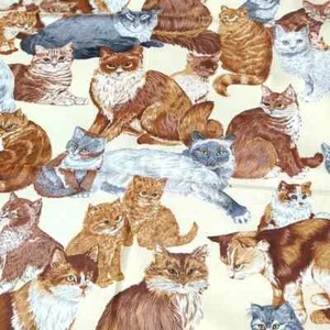 Cranston VIP Screen Print Cat Kitten Kitty Cotton Fabric 44" By .75 YD READ - Picture 1 of 4