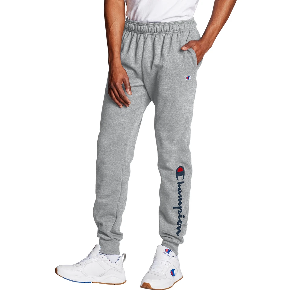 Champion Men's Powerblend Fleece Jogger Script Logo Pants Grey GF22H Size 2XL