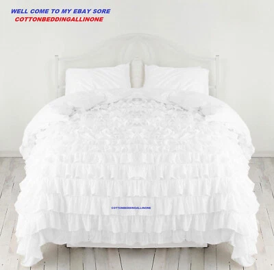 NEW 1000TC 100%EGYPTIAN COTTON 3PC RUFFLE DUVET COVER SET QUEEN SIZE WHITE COLOR - Image 1 of 2