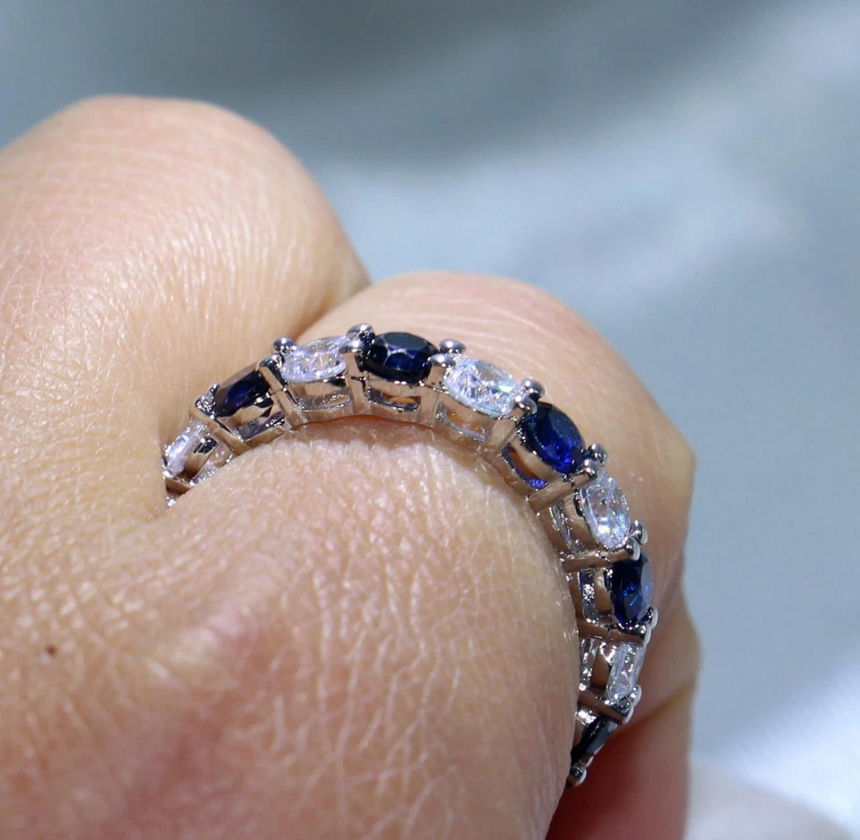 2.50 Ct Natural Sapphire Diamond Engagement Ring 14K Solid White Gold Size 6.5 - Image 1 of 4