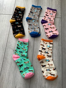 5 PACK OF DACHSHUND/SAUSAGE DOG ANKLE SOCKS..MULTI-COLOUR..SIZE UK 4-8.. - Picture 1 of 1