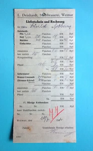 Lieferschein / Rechnung Stadtbrauerei Weimar, Deinhardt 1942 - Bild 1 von 1